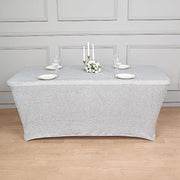 6 ft Rectangular Fitted Tablecloth Metallic Tinsel Spandex Table Cover