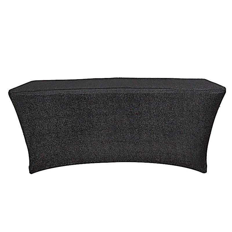 6 ft Rectangular Fitted Tablecloth Metallic Tinsel Spandex Table Cover TAB_REC_SPX6FT_23A_BLK