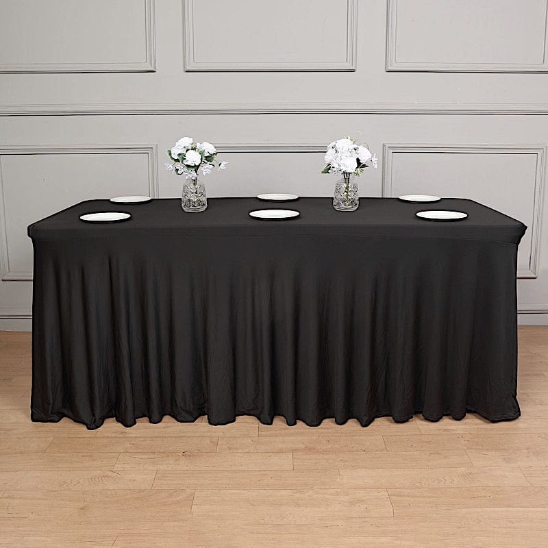 6 ft Wavy Rectangular Fitted Tablecloth Premium Spandex Table Cover