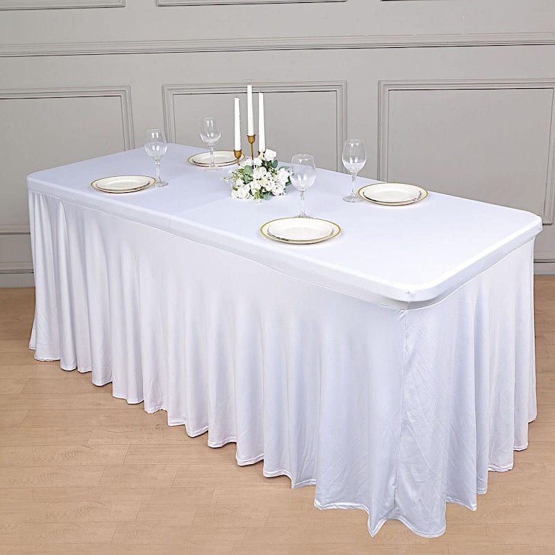 6 ft Wavy Rectangular Fitted Tablecloth Premium Spandex Table Cover