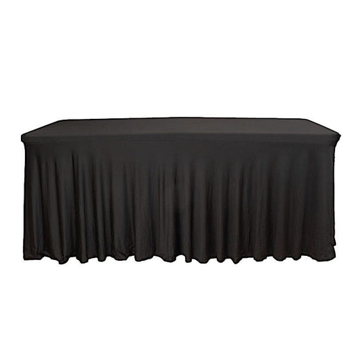6 ft Wavy Rectangular Fitted Tablecloth Premium Spandex Table Cover TAB_REC_SPX6FT_FIT01_BLK