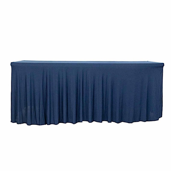 6 ft Wavy Rectangular Fitted Tablecloth Premium Spandex Table Cover TAB_REC_SPX6FT_FIT01_NAVY