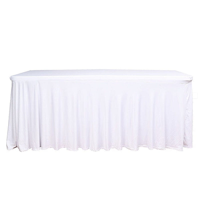 6 ft Wavy Rectangular Fitted Tablecloth Premium Spandex Table Cover TAB_REC_SPX6FT_FIT01_WHT