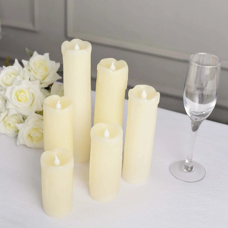 6 LED Candles Battery Operated Dripping Wax Design Pillar Lights - Warm White LED_CAND_PL06_SET_IVR