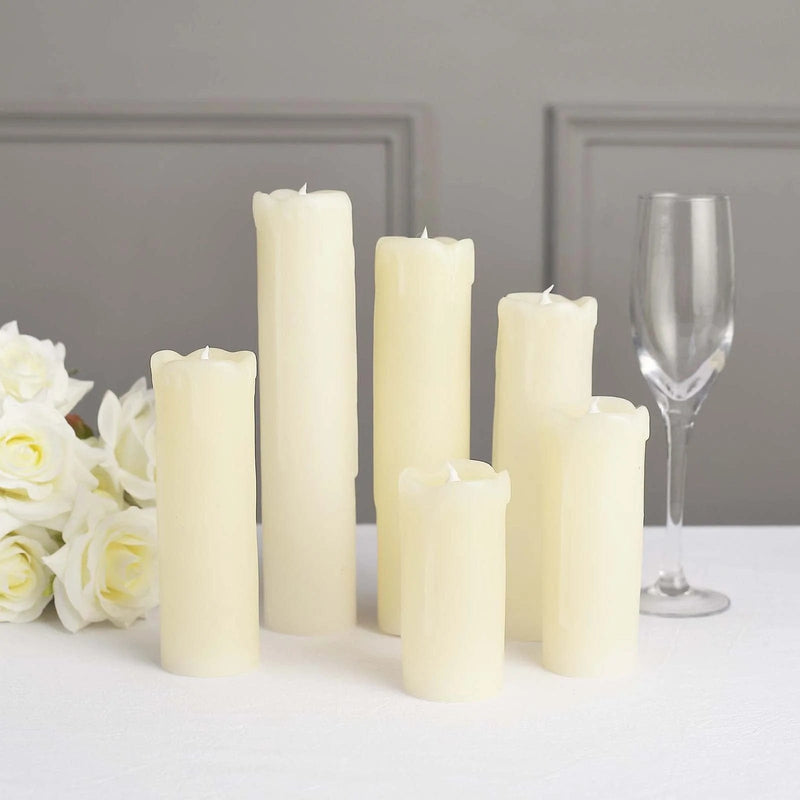 6 LED Candles Battery Operated Dripping Wax Design Pillar Lights - Warm White LED_CAND_PL06_SET_IVR