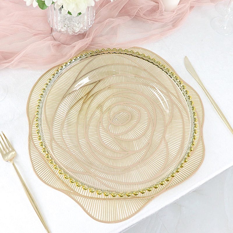 6 Metallic 15" Round Vinyl Rose Flower Placemats