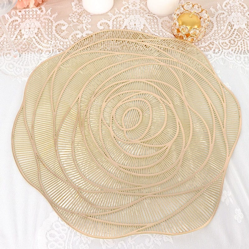 6 Metallic 15" Round Vinyl Rose Flower Placemats
