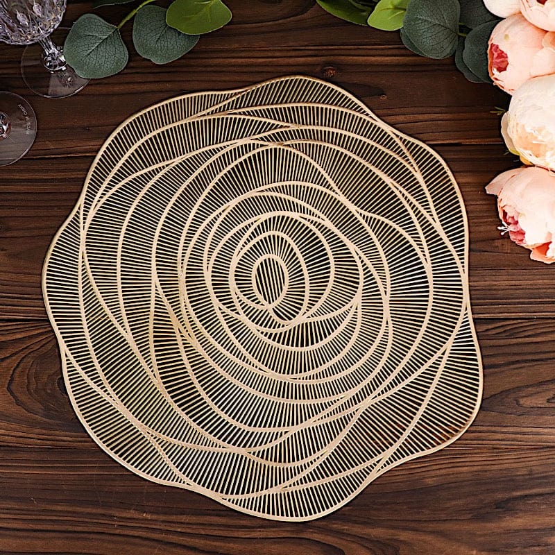 6 Metallic 15" Round Vinyl Rose Flower Placemats