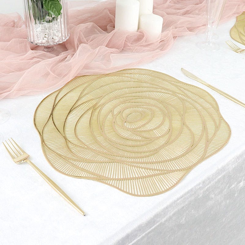 6 Metallic 15" Round Vinyl Rose Flower Placemats
