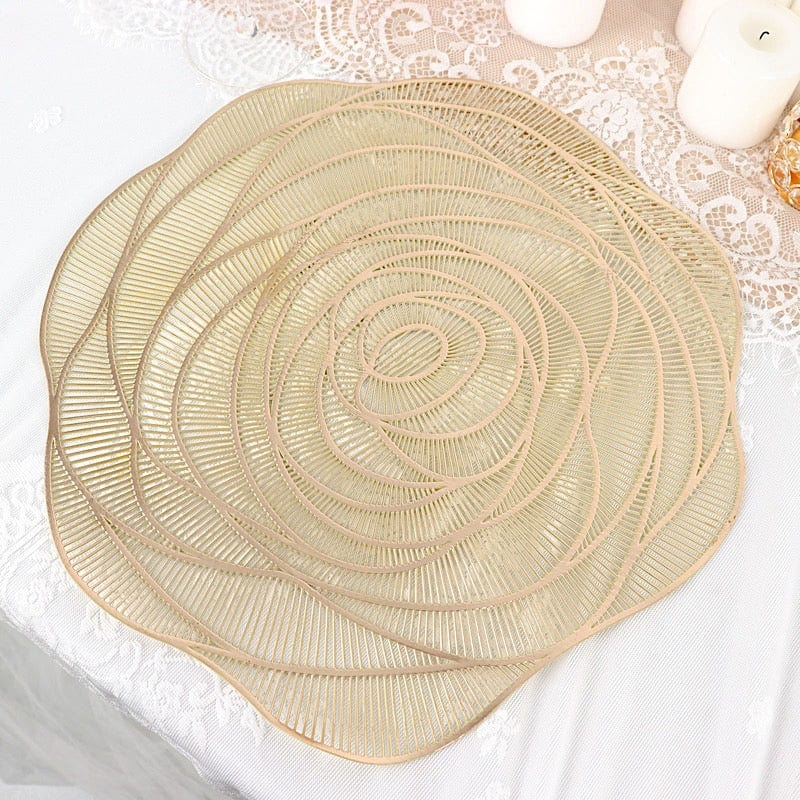 6 Metallic 15" Round Vinyl Rose Flower Placemats
