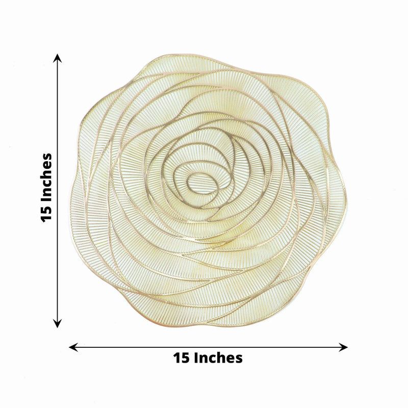6 Metallic 15" Round Vinyl Rose Flower Placemats