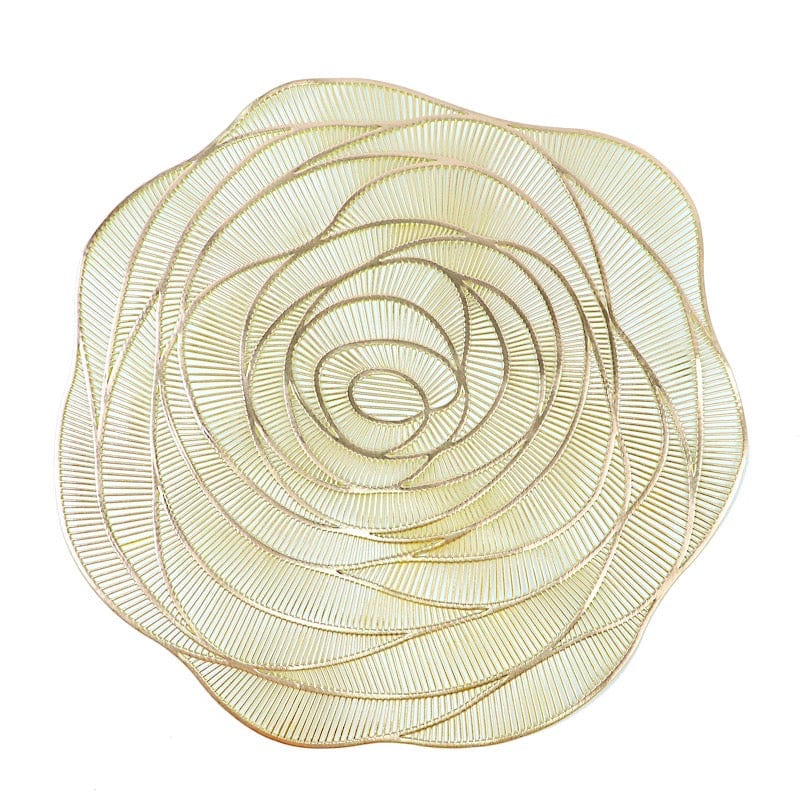 6 Metallic 15" Round Vinyl Rose Flower Placemats PLMAT_VIN20_GOLD