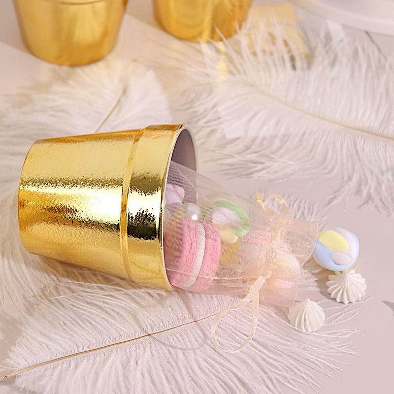 6 Metallic 3" Round Plastic Flower Plant Pots - Gold PLNT_PLST_005_S_GOLD