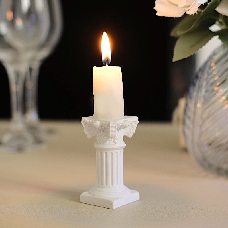 6 Mini 2.5" Roman Column Taper Candle Holders Wedding Decorations - White DECO_ROMA01_2_WHT