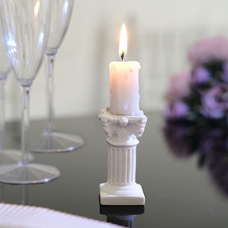 6 Mini 2.5" Roman Column Taper Candle Holders Wedding Decorations - White DECO_ROMA01_2_WHT
