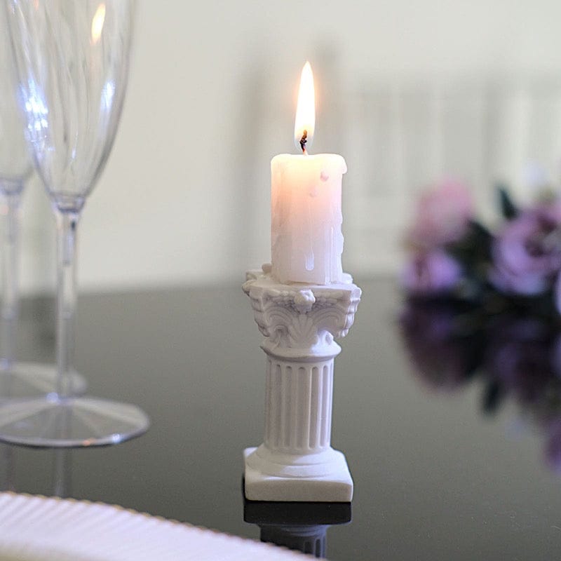 6 Mini 2.5" Roman Column Taper Candle Holders Wedding Decorations - White DECO_ROMA01_2_WHT
