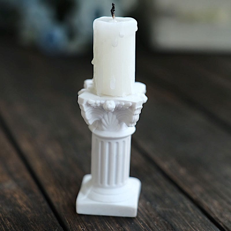 6 Mini 2.5" Roman Column Taper Candle Holders Wedding Decorations - White DECO_ROMA01_2_WHT