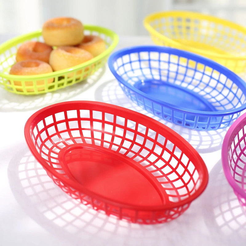 6 Oval Plastic Food Baskets with 50 Wax Paper Liners - Assorted DSP_TR0005_SET_ASST