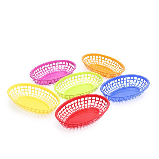 6 Oval Plastic Food Baskets with 50 Wax Paper Liners - Assorted DSP_TR0005_SET_ASST