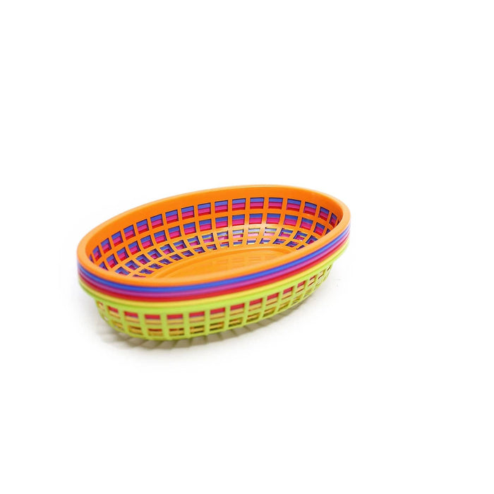 6 Oval Plastic Food Baskets with 50 Wax Paper Liners - Assorted DSP_TR0005_SET_ASST