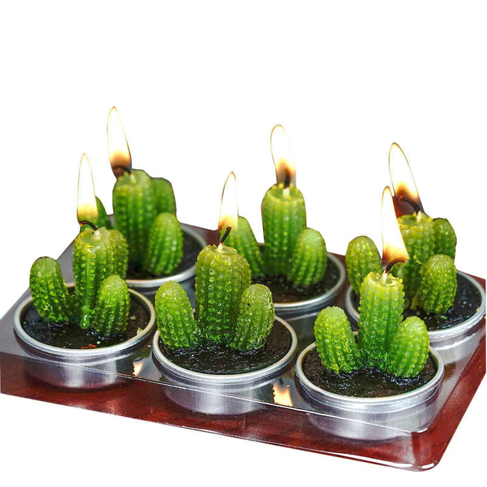 6 pcs 1.5" tall Tealight Mini Cactus Candles - Green FAV_C02_GRN