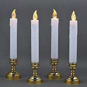 6 pcs 10" tall LED Taper Candles Lights with Candle Holders - White and Gold LED_CAND_TP02_WHT