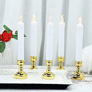 6 pcs 10" tall LED Taper Candles Lights with Candle Holders - White and Gold LED_CAND_TP02_WHT
