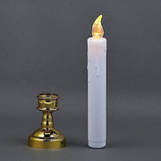 6 pcs 10" tall LED Taper Candles Lights with Candle Holders - White and Gold LED_CAND_TP02_WHT