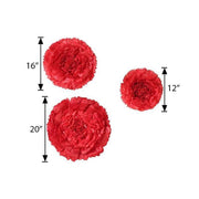 6 pcs 12" 16" 20" wide Large Carnations Tissue Paper Flowers