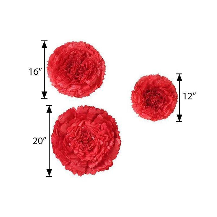 6 pcs 12" 16" 20" wide Large Carnations Tissue Paper Flowers
