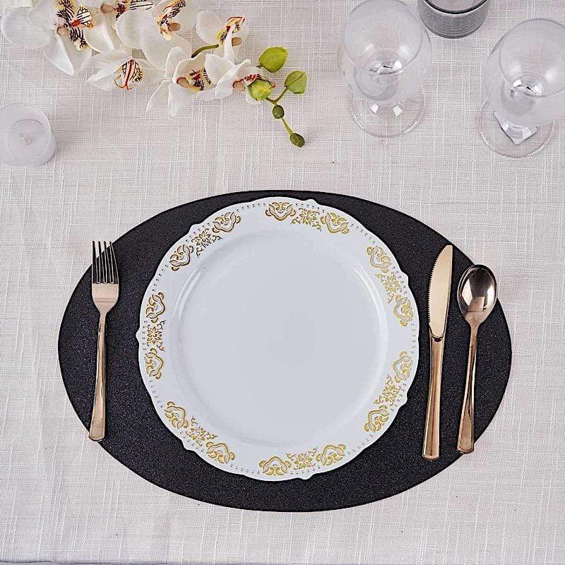 6 pcs 12" Oval Glittered Faux Leather Placemats