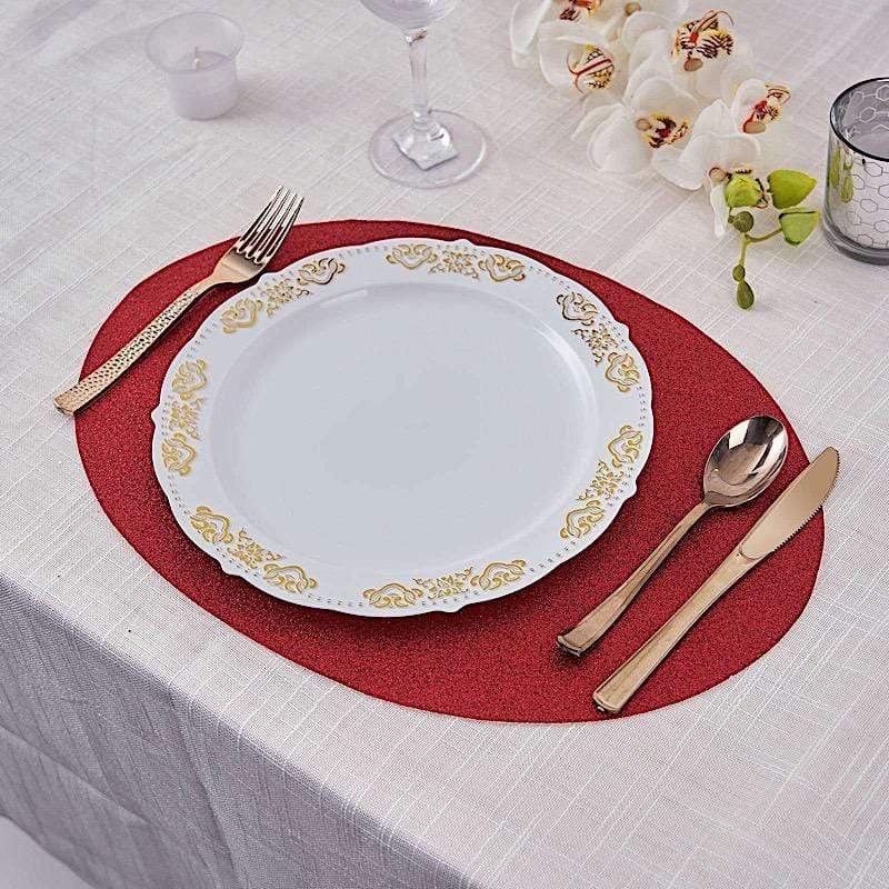 6 pcs 12" Oval Glittered Faux Leather Placemats