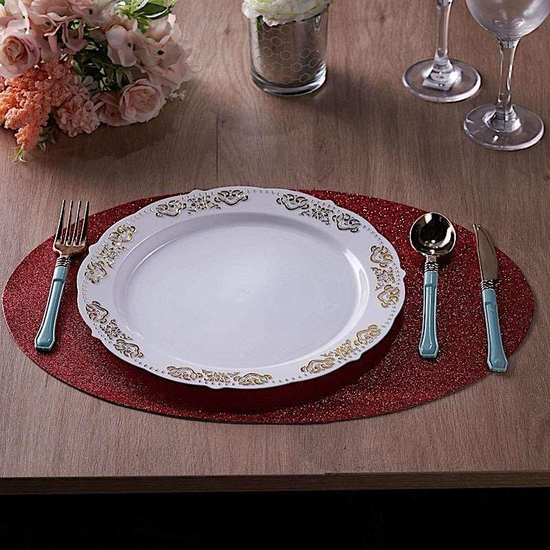 6 pcs 12" Oval Glittered Faux Leather Placemats