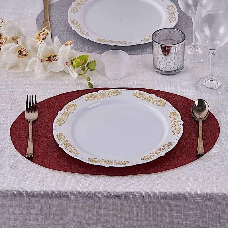 6 pcs 12" Oval Glittered Faux Leather Placemats