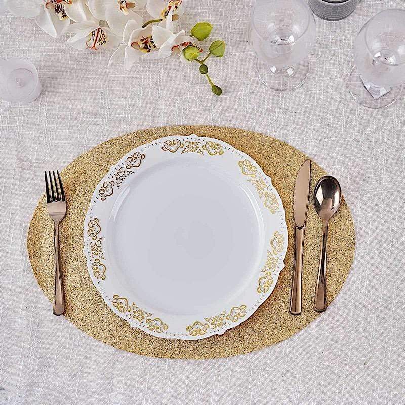 6 pcs 12" Oval Glittered Faux Leather Placemats