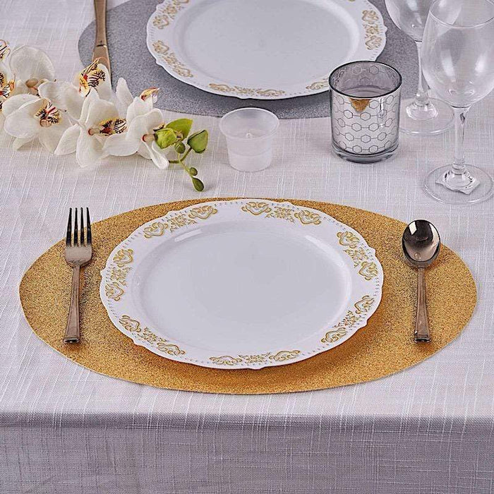 6 pcs 12" Oval Glittered Faux Leather Placemats