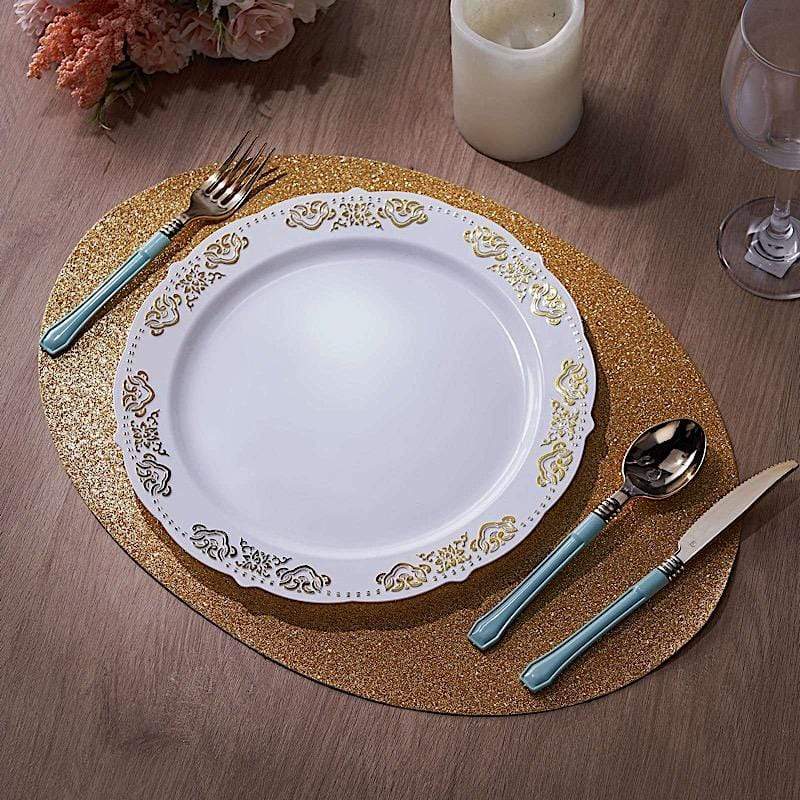 6 pcs 12" Oval Glittered Faux Leather Placemats