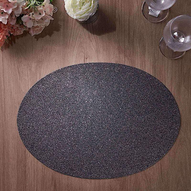 6 pcs 12" Oval Glittered Faux Leather Placemats