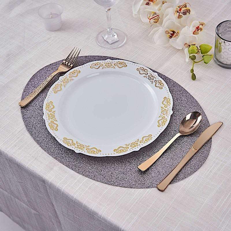 6 pcs 12" Oval Glittered Faux Leather Placemats