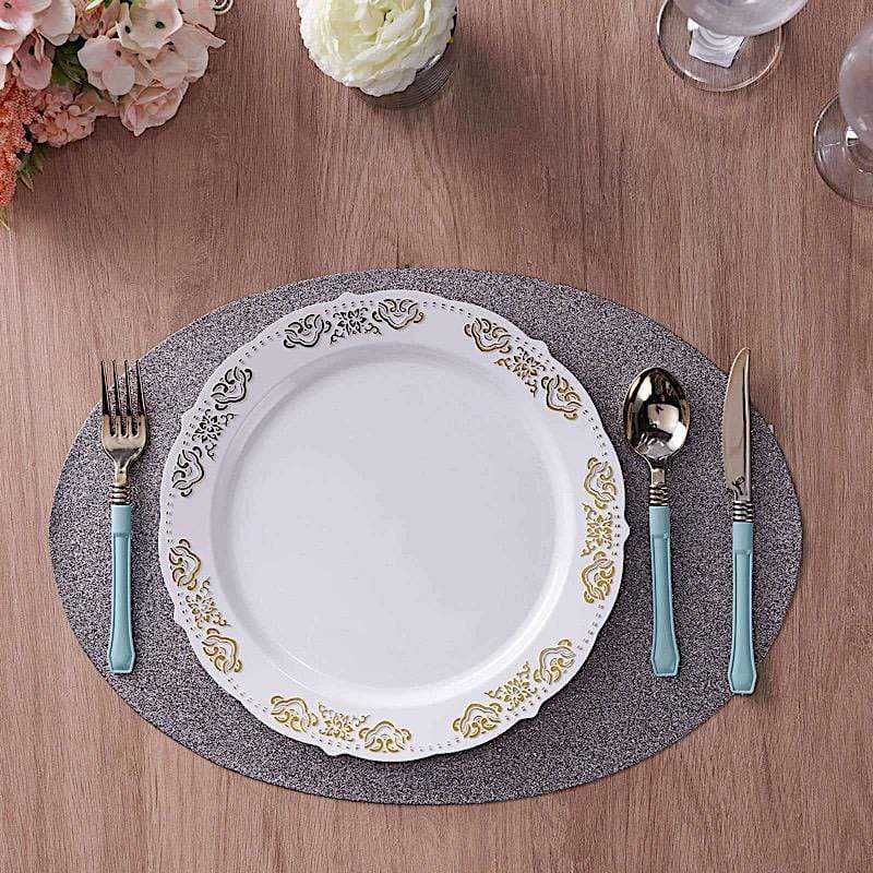 6 pcs 12" Oval Glittered Faux Leather Placemats