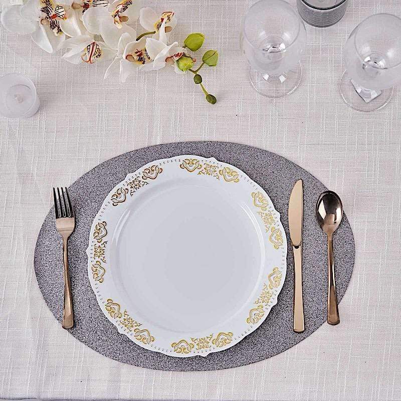 6 pcs 12" Oval Glittered Faux Leather Placemats