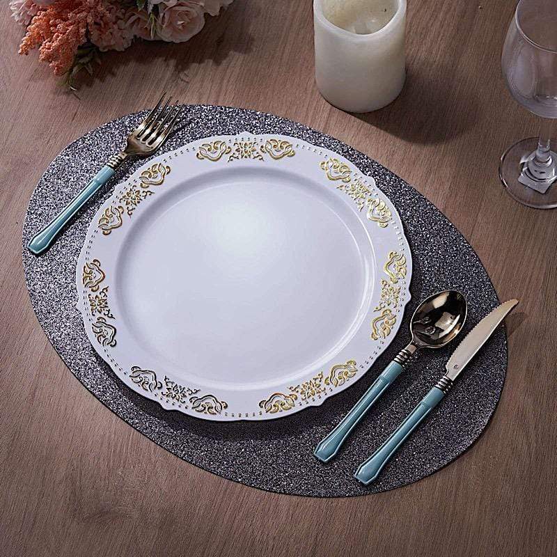 6 pcs 12" Oval Glittered Faux Leather Placemats