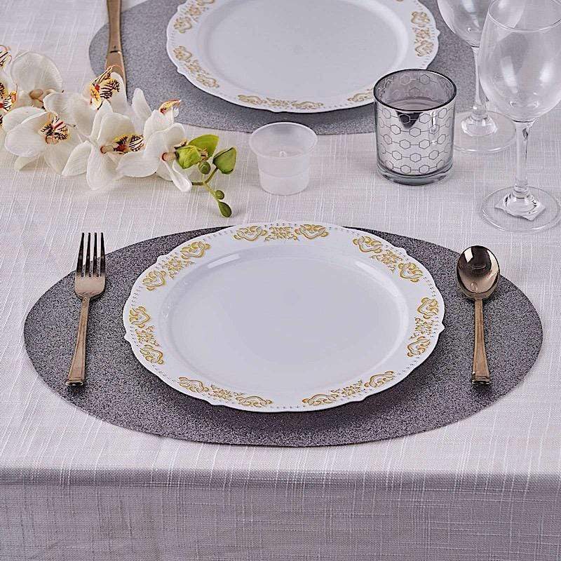 6 pcs 12" Oval Glittered Faux Leather Placemats