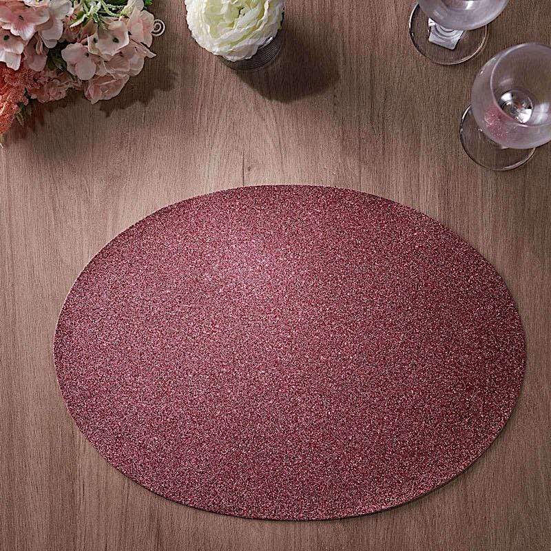 6 pcs 12" Oval Glittered Faux Leather Placemats