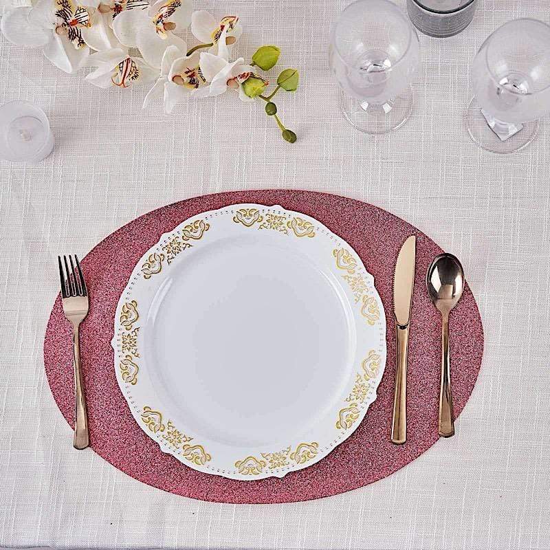 6 pcs 12" Oval Glittered Faux Leather Placemats