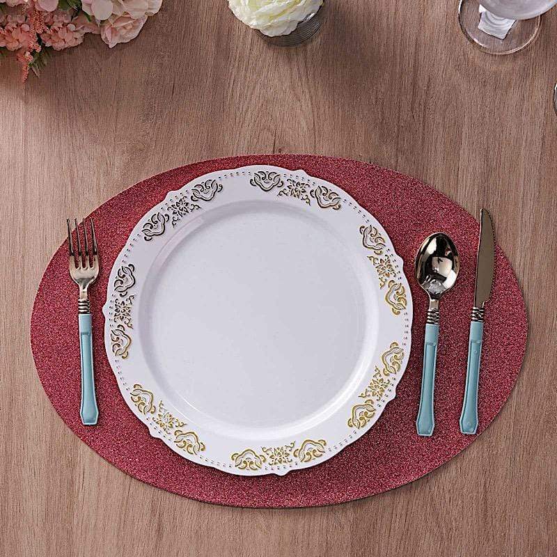 6 pcs 12" Oval Glittered Faux Leather Placemats