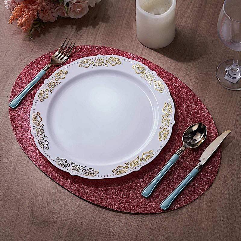6 pcs 12" Oval Glittered Faux Leather Placemats