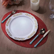 6 pcs 12" Oval Glittered Faux Leather Placemats