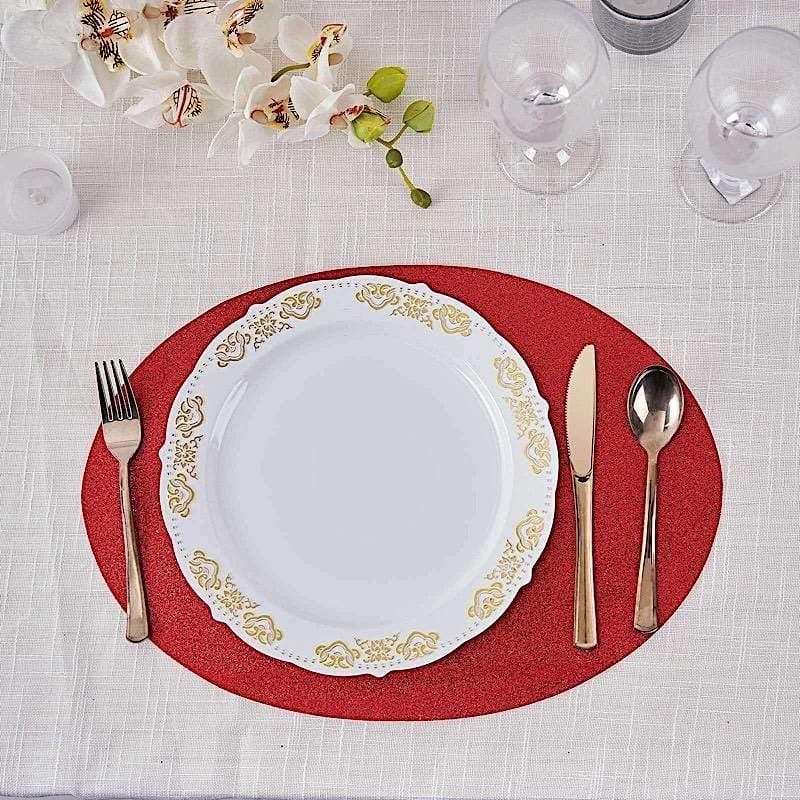 6 pcs 12" Oval Glittered Faux Leather Placemats