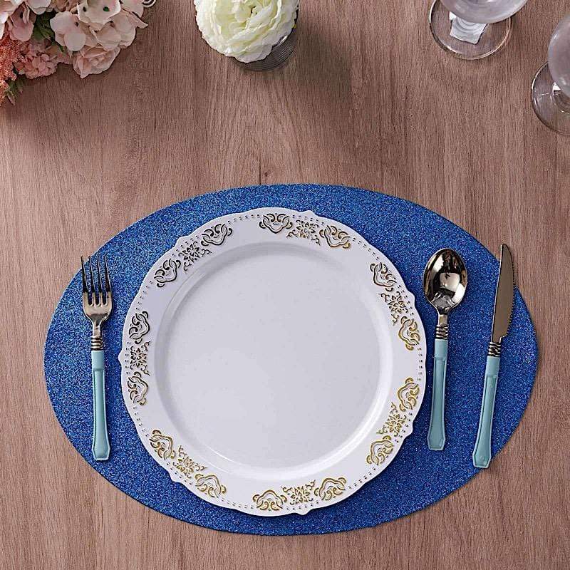 6 pcs 12" Oval Glittered Faux Leather Placemats